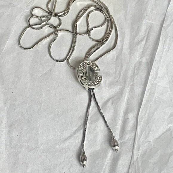 Glass Pave Sliding Initial C Pendant 26 Inch Necklace - Picture 4 of 4